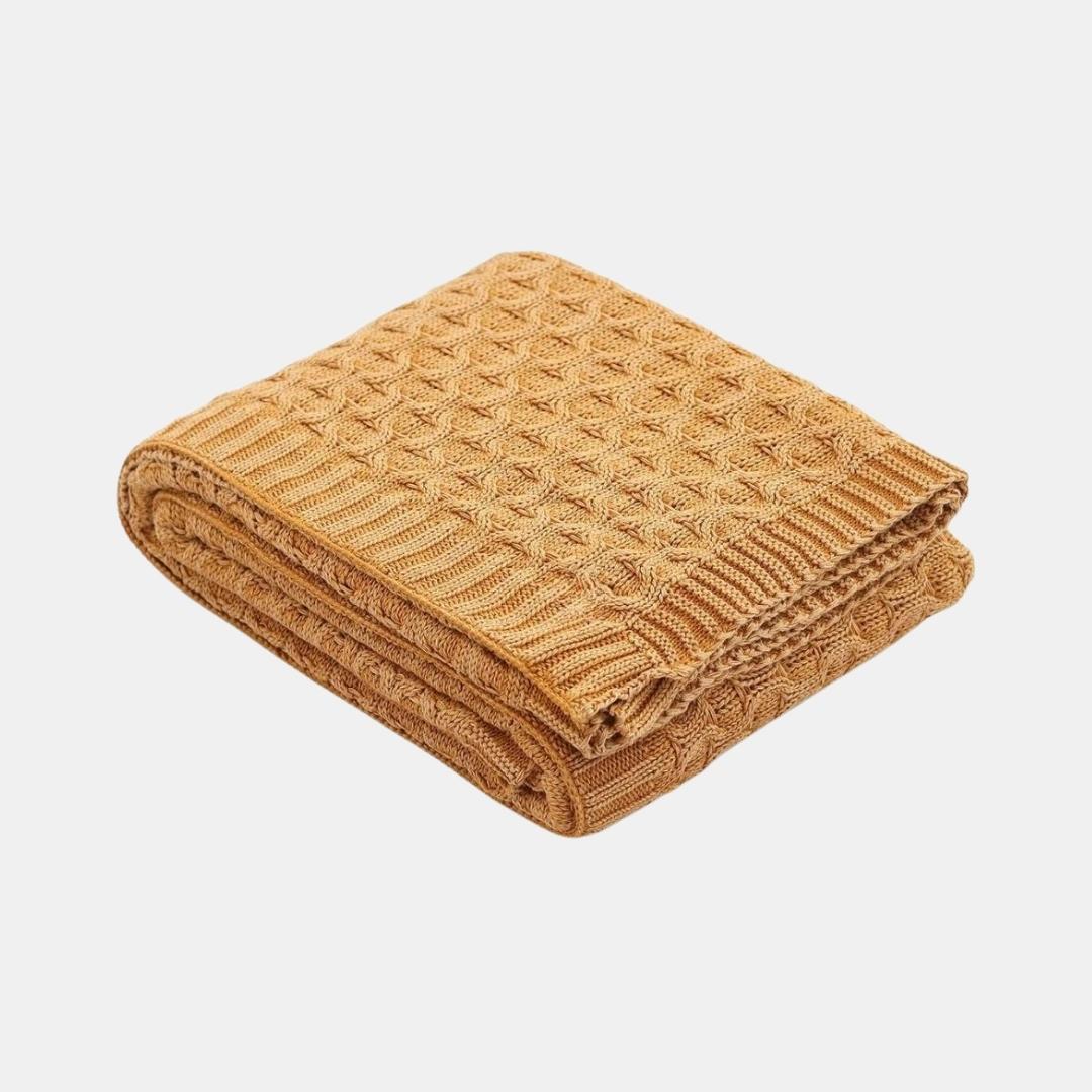 Kelly Knit Mustard Cotton Knitted Throw Blanket (50 in x 60 in)