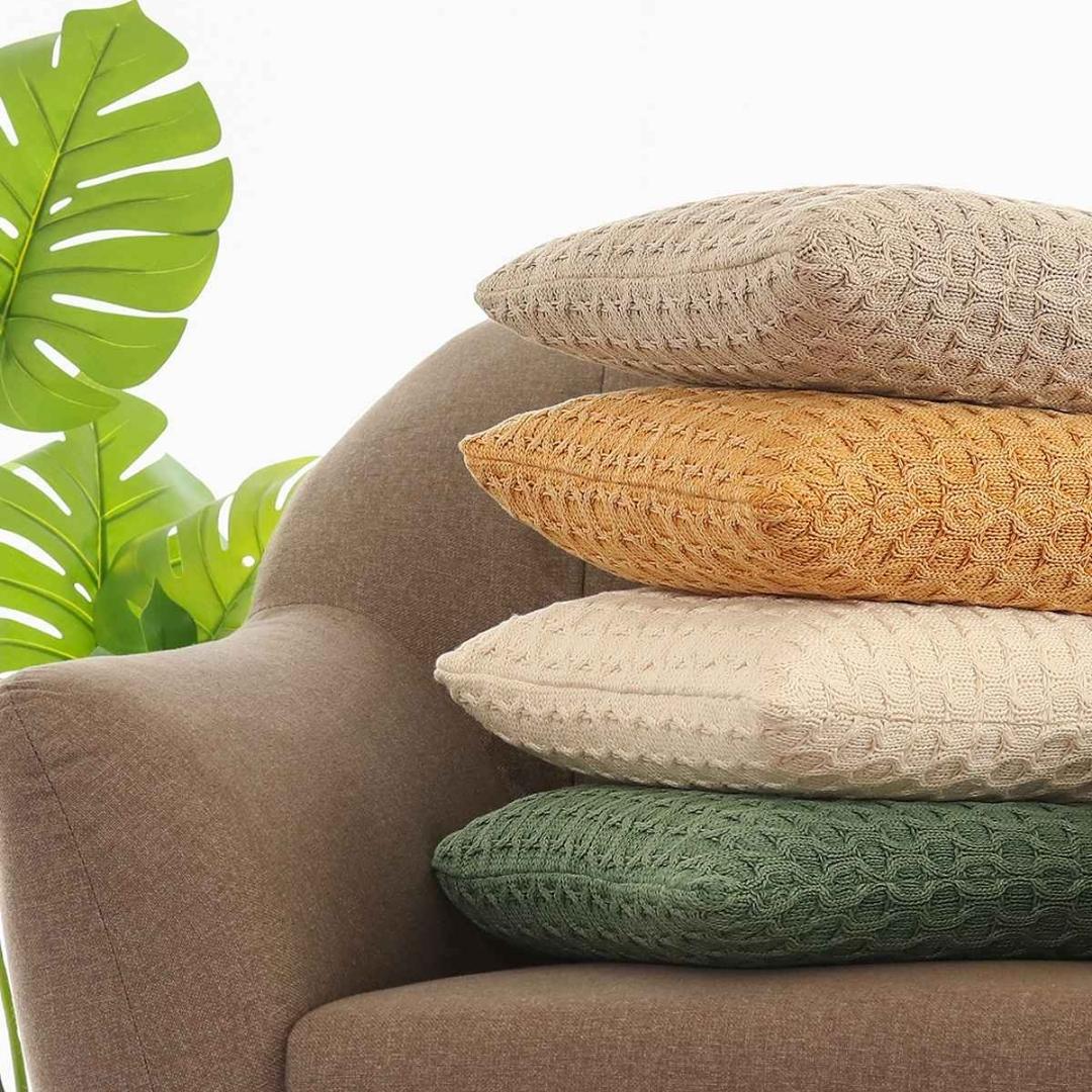 Kelly Knit Mustard Cotton Knitted Decorative Cushion Cover (16 in x 16 in)