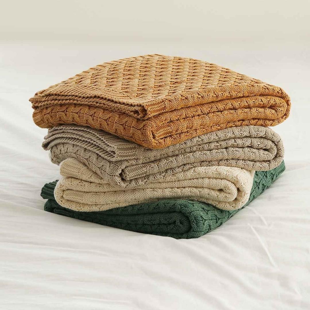 Kelly Knit Stone Cotton Knitted Throw Blanket (50 in x 60 in)