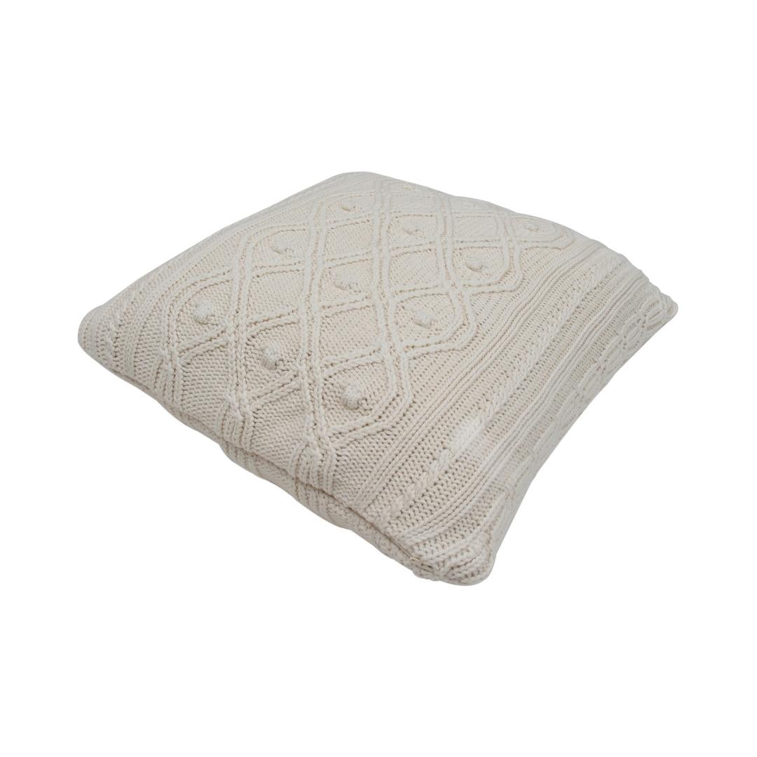 Knit Eye Cashew Cotton Knitted Decorative Cushion Cover (20 in x 20 in)