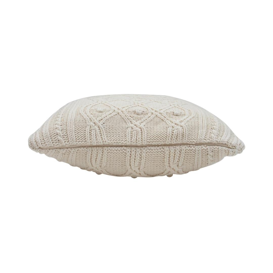 Knit Eye Cashew Cotton Knitted Decorative Cushion Cover (20 in x 20 in)