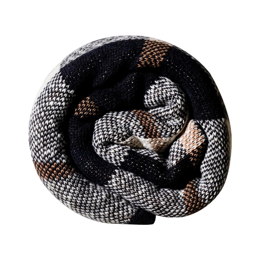 Scottish Blue & Brown Cotton Knitted Throw Blanket (50 in x 66 in)