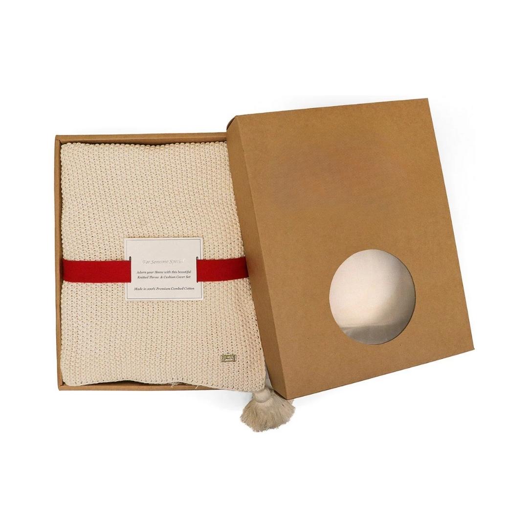 Seed Moss Natural Beige Throw & Cushion Cover Set (18 in x 18 in)