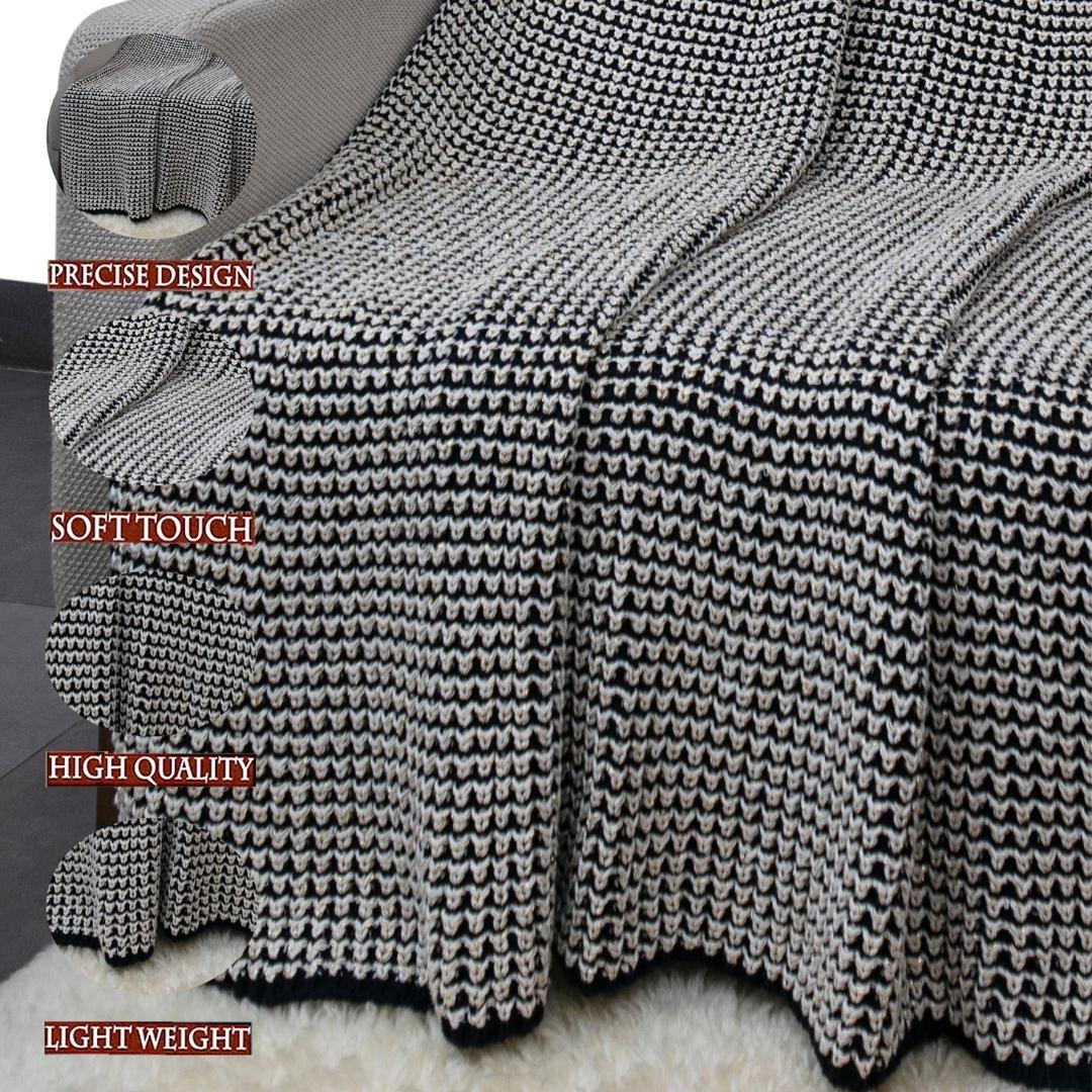 Spiral Blue & White Cotton Knitted Throw Blanket (50 in x 66 in)