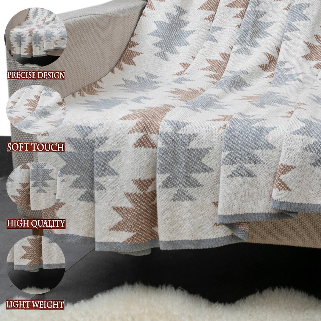 Star Multi Colour Cotton Knitted Throw Blanket (50 in x 66 in)