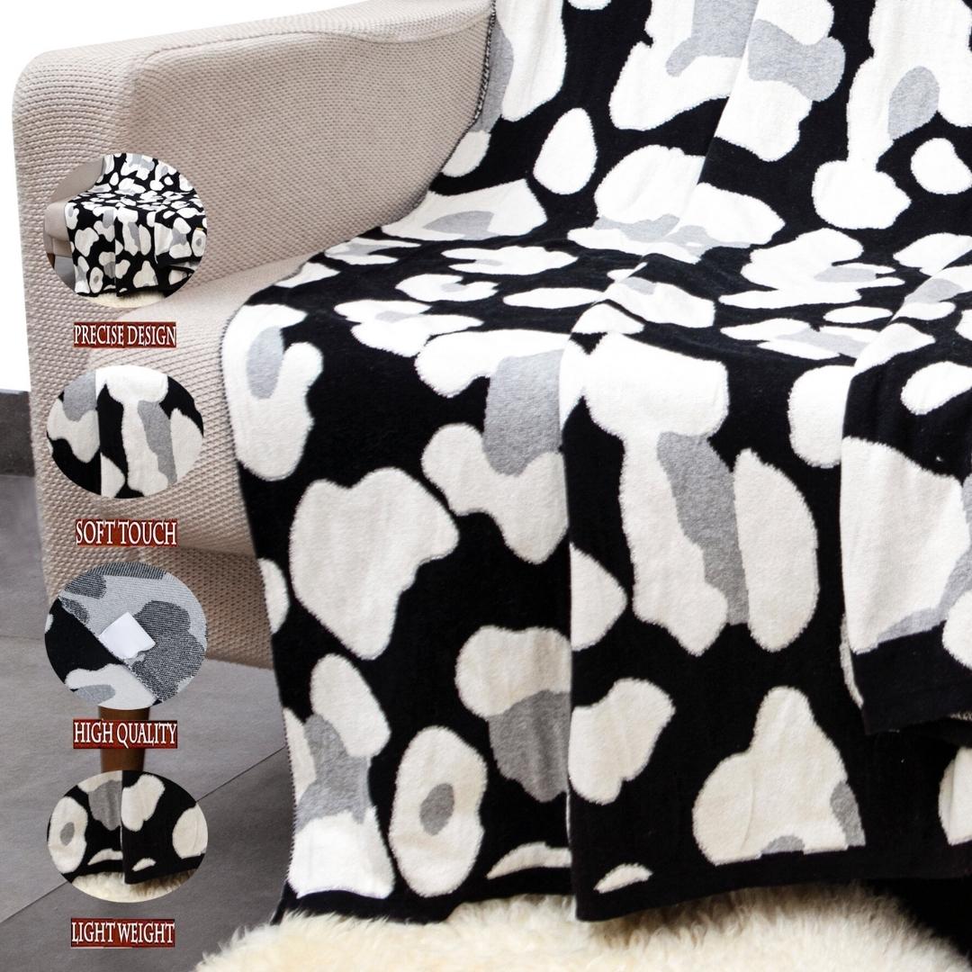 Stoney Black & White Cotton Knitted Throw Blanket (50 in x 66 in)