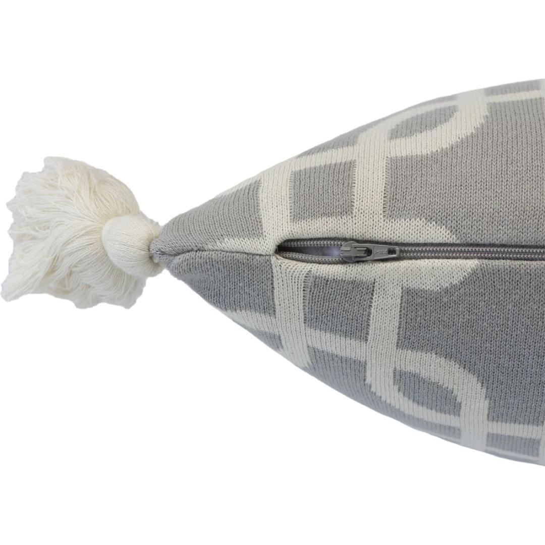 Stroke Light Grey Melange & Natural Cotton Knitted Decorative Cushion Cover (12 in x 20 in)