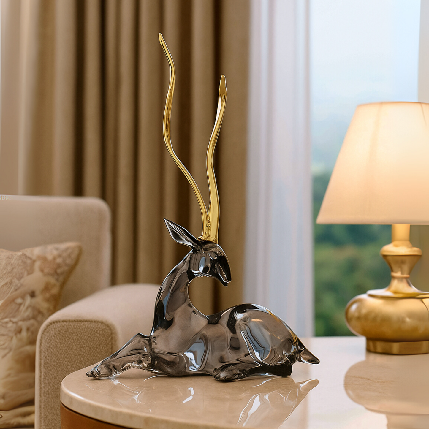 Silver Solstice Resting Deer Figurine