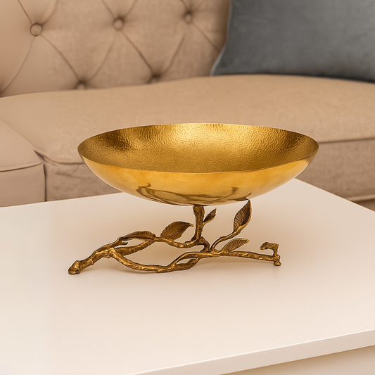 Auric Vine Compact Hammered Bowl with Leaf Stand