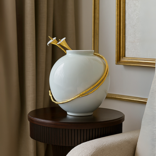 Lily Whirl Curved Floral Porcelain Vase (Large)