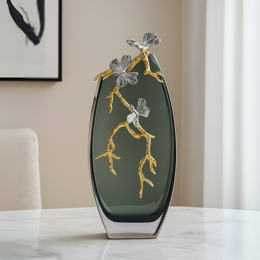 Shadowvine Vertical Sculptural Glass Vase (Large)