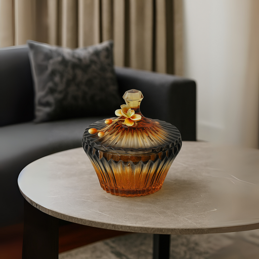 Amber Fleur Glass Vanity Jar