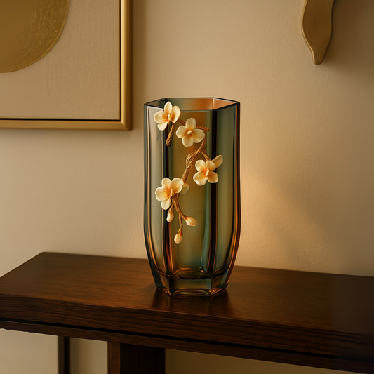 Amber Bloom Vertical Art Glass Vase (Small)