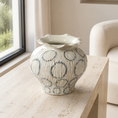 Serene Blue-Veined Stone Vase