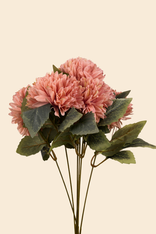 Faux Chrysanthemums Pompom Hairball Whimsical Flower Stem - Burnt Orange