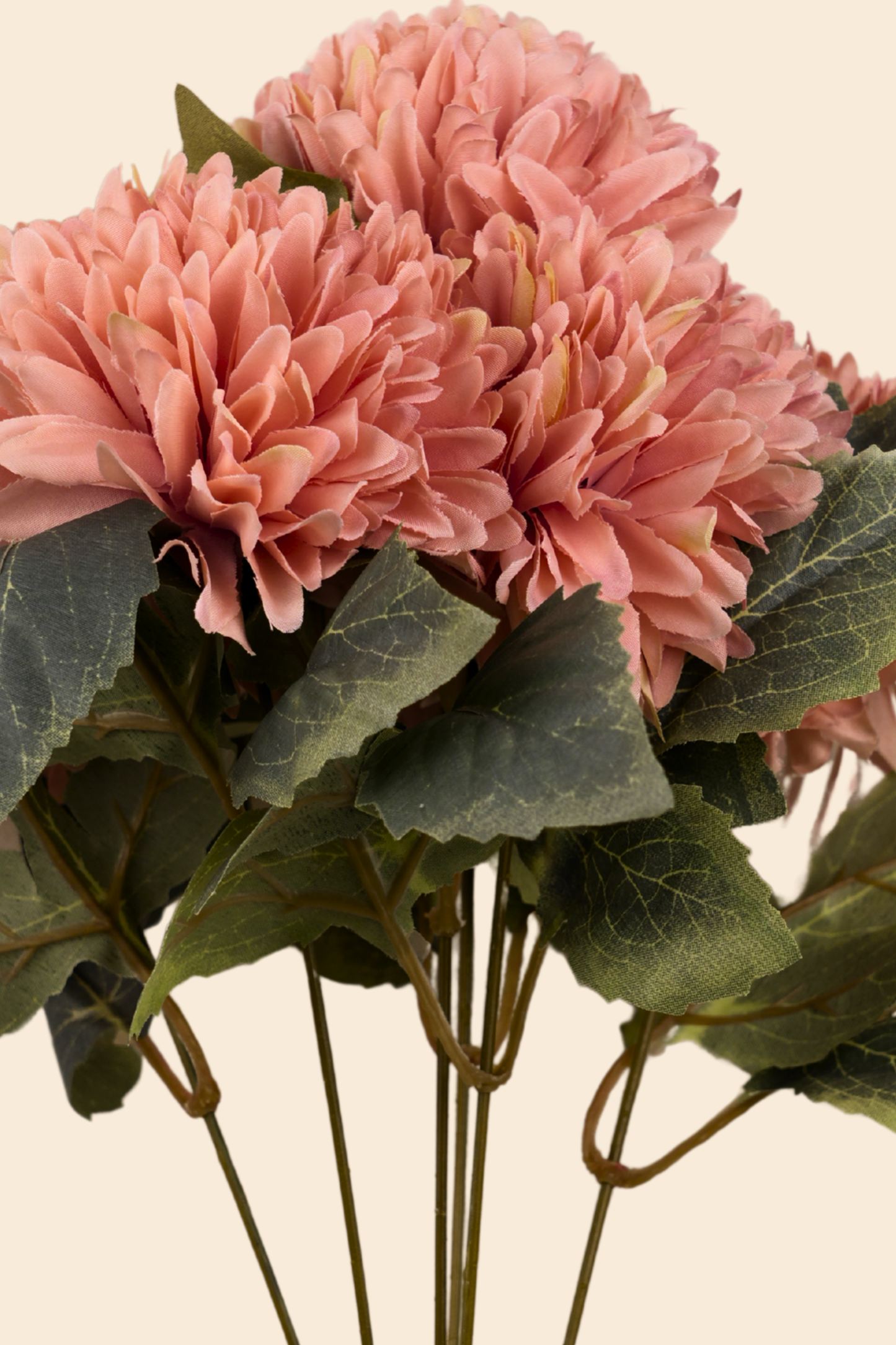 Faux Chrysanthemums Pompom Hairball Whimsical Flower Stem - Burnt Orange