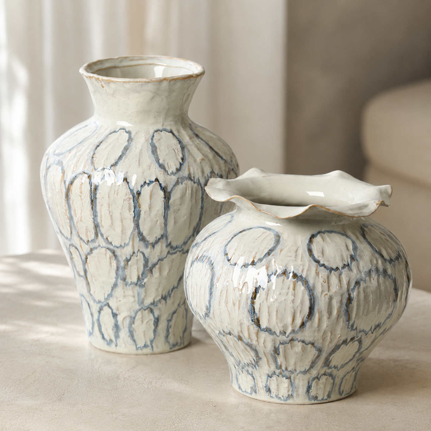 Blue-Veined Vase (Set of 2)