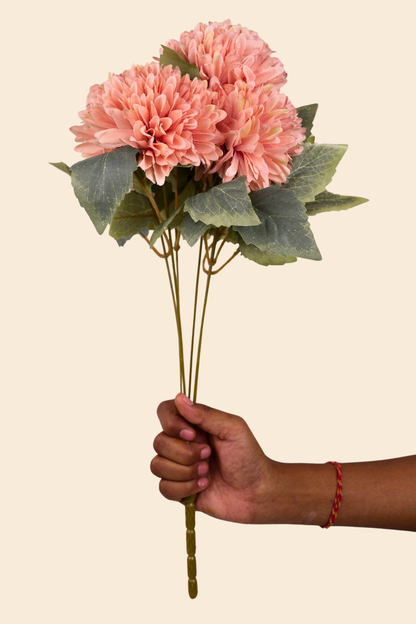 Faux Chrysanthemums Pompom Hairball Whimsical Flower Stem - Burnt Orange