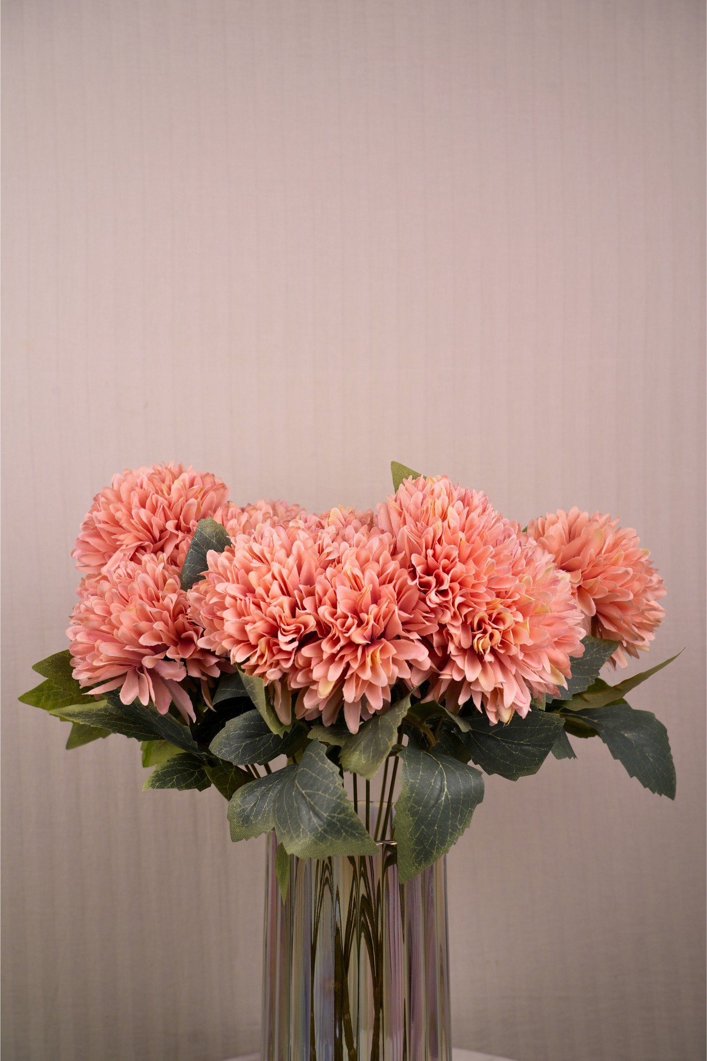 Faux Chrysanthemums Pompom Hairball Whimsical Flower Stem - Burnt Orange