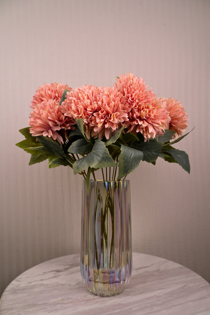 Faux Chrysanthemums Pompom Hairball Whimsical Flower Stem - Burnt Orange