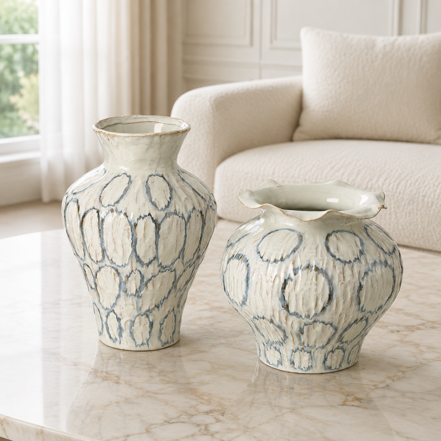 Blue-Veined Vase (Set of 2)