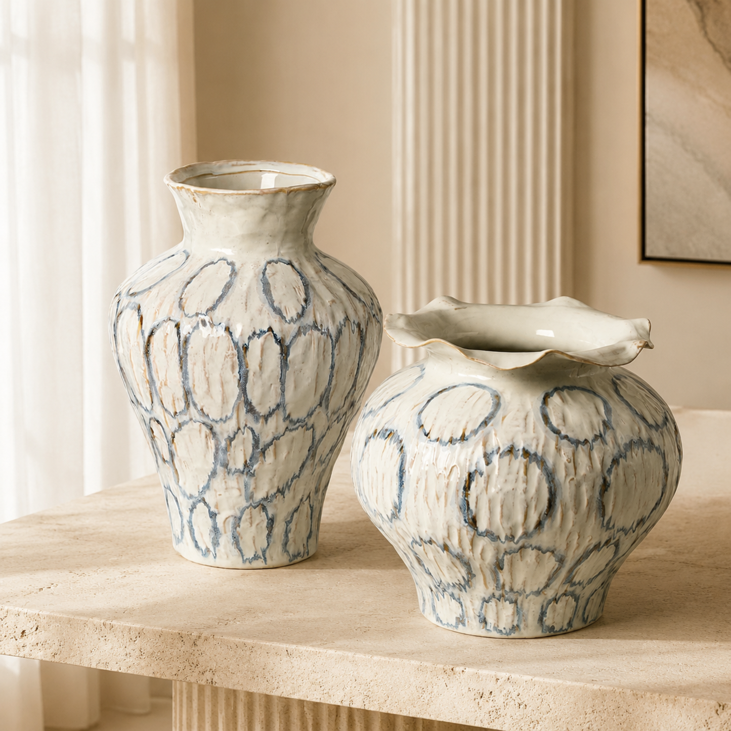 Blue-Veined Vase (Set of 2)