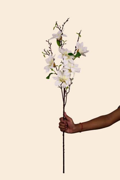 Faux Magnolia Timeless Flower Stem - White