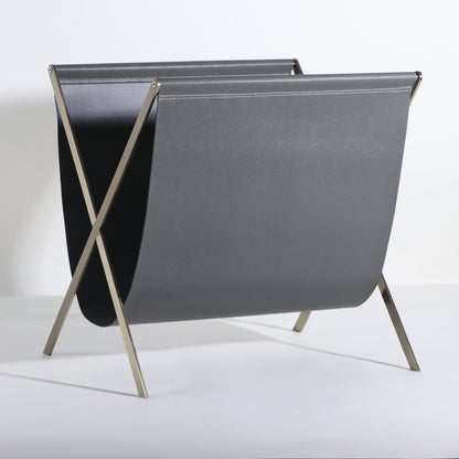 Organized Elegance Leather & Stainless Steel Magazine Holder