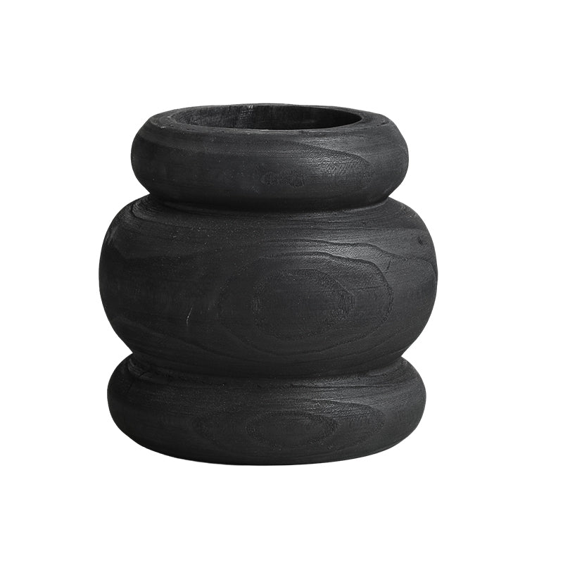 Luna Three Circle Wooden Vase Black