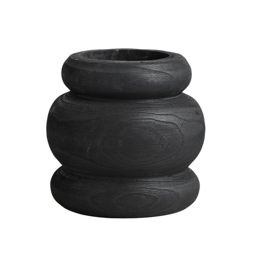 Luna Three Circle Wooden Vase Black