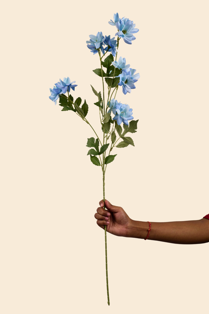 Faux Chrysanthemum Blooms Radiant Flower Stem - Blue
