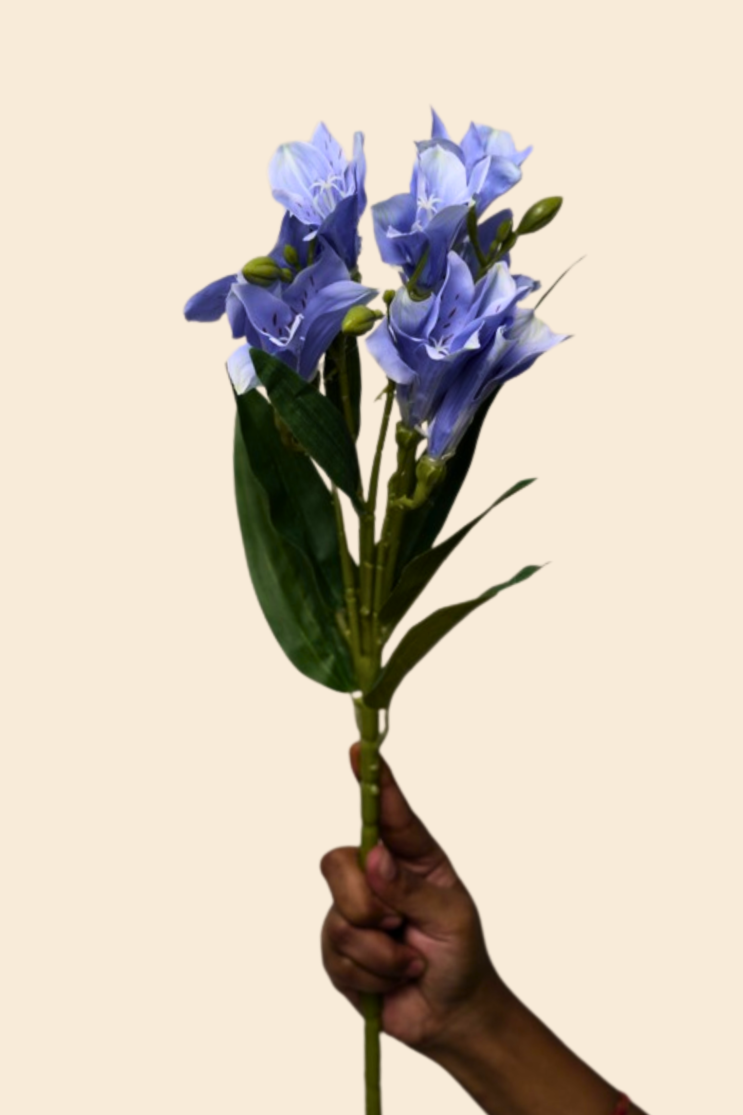 Faux Alstroemeria Peruvian Lily Blooming Flower Stem - Blue