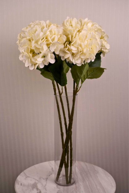 Faux Single Large Hydrangea Classic Flower Stem - Light Yellow