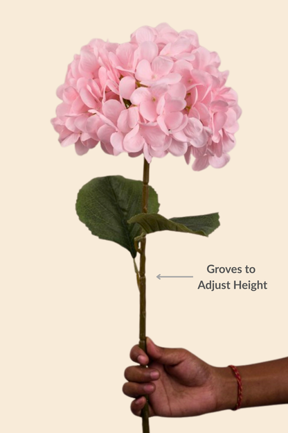 Faux Single Large Hydrangea Classic Flower Stem - Pink