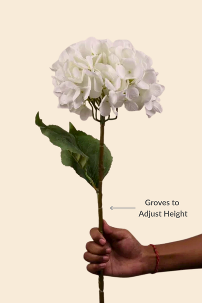 Faux Single Large Hydrangea Classic Flower Stem - White