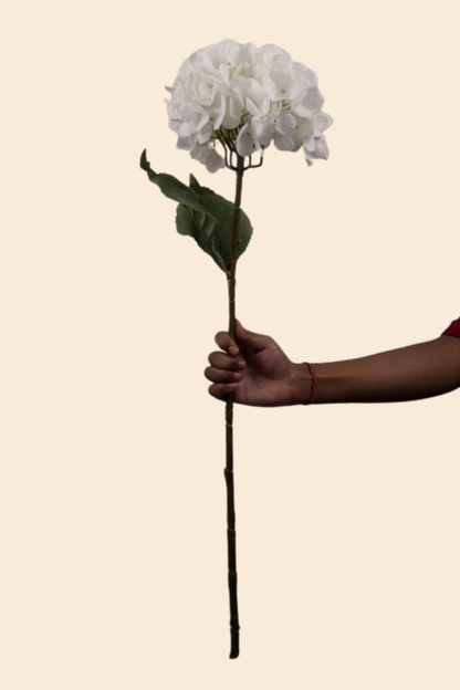Faux Single Large Hydrangea Classic Flower Stem - White