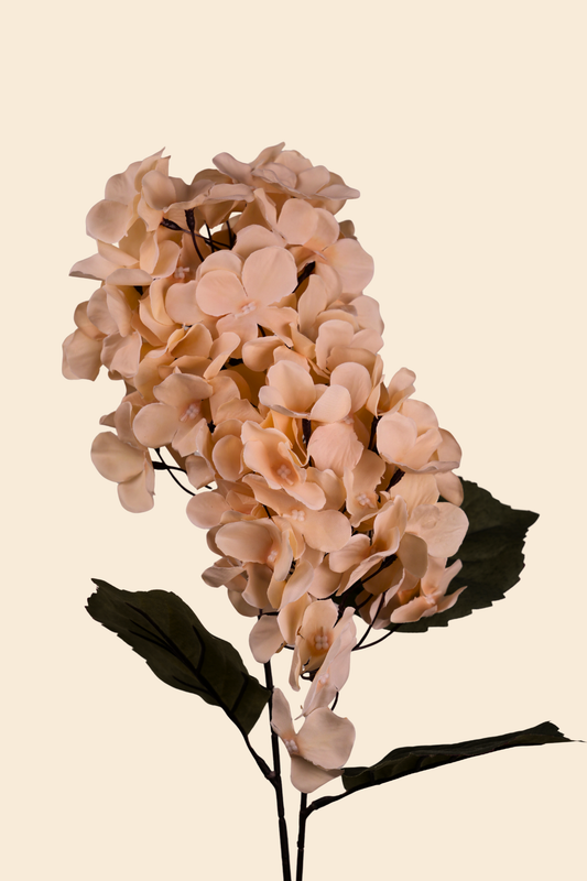 Faux Hydrangea Bloom Cluster Flower Stem - Light Brown