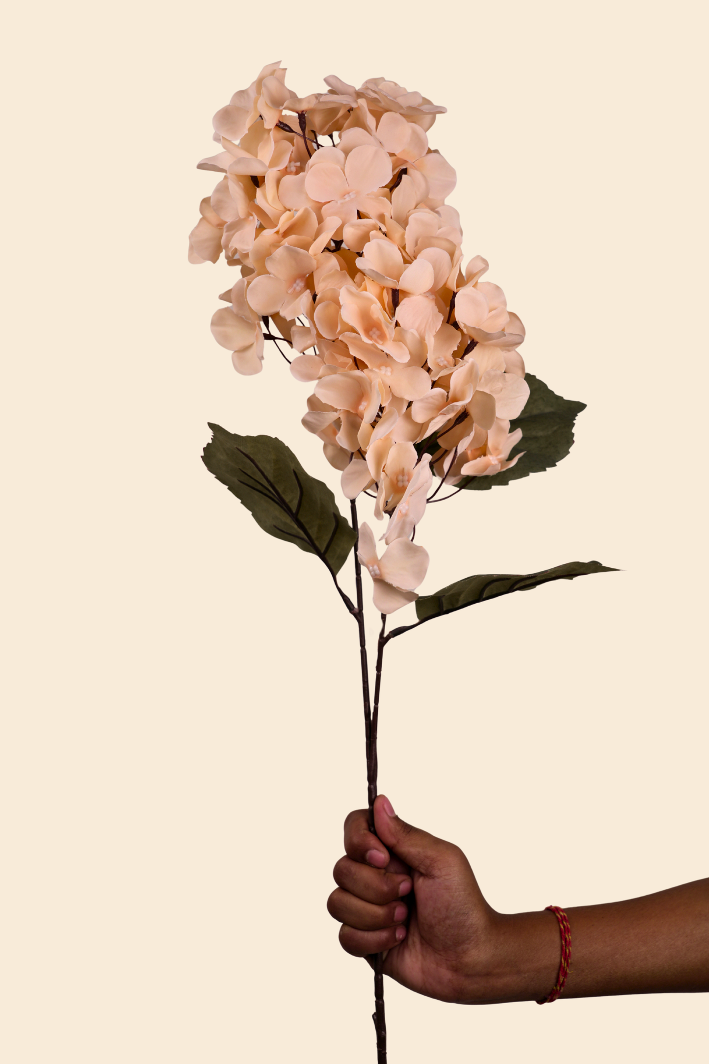Faux Hydrangea Bloom Cluster Flower Stem - Light Brown