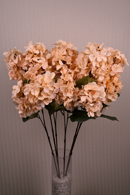 Faux Hydrangea Bloom Cluster Flower Stem - Light Brown