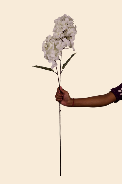 Faux Hydrangea Bloom Cluster Flower Stem - White