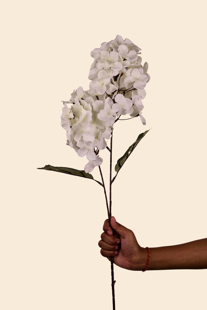 Faux Hydrangea Bloom Cluster Flower Stem - White