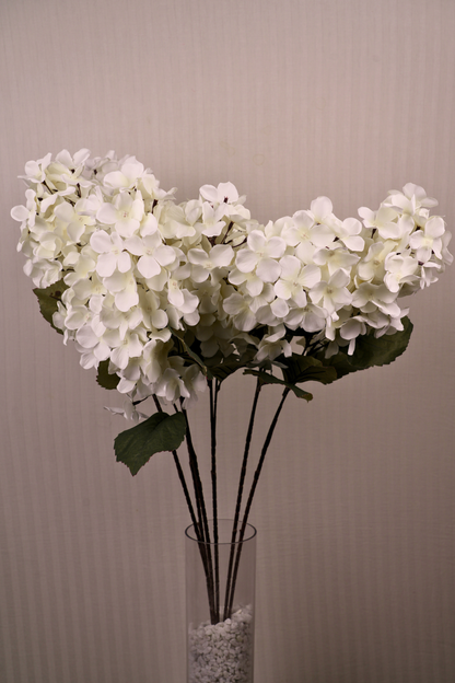 Faux Hydrangea Bloom Cluster Flower Stem - White