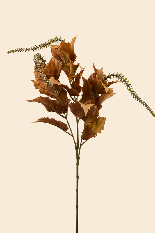 Faux Leaf Spray Bloom Spike Flower Stem - Brown
