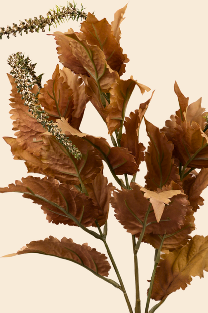 Faux Leaf Spray Bloom Spike Flower Stem - Brown