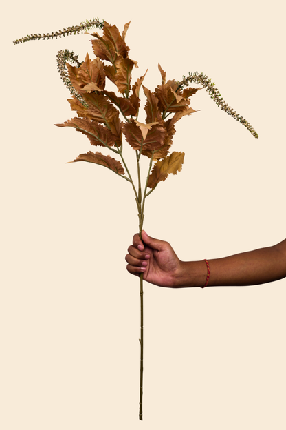 Faux Leaf Spray Bloom Spike Flower Stem - Brown