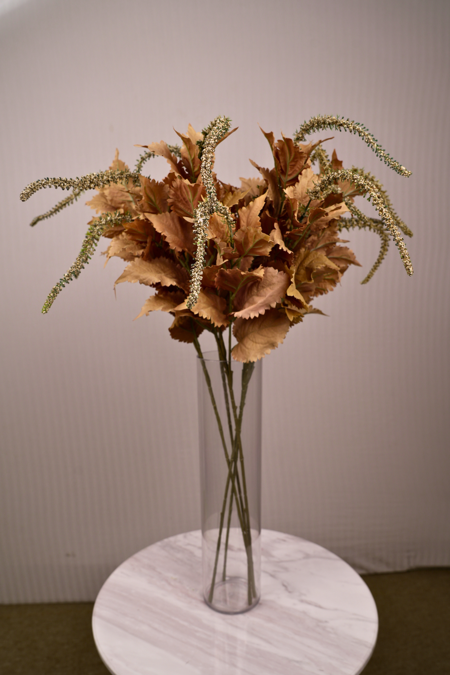 Faux Leaf Spray Bloom Spike Flower Stem - Brown