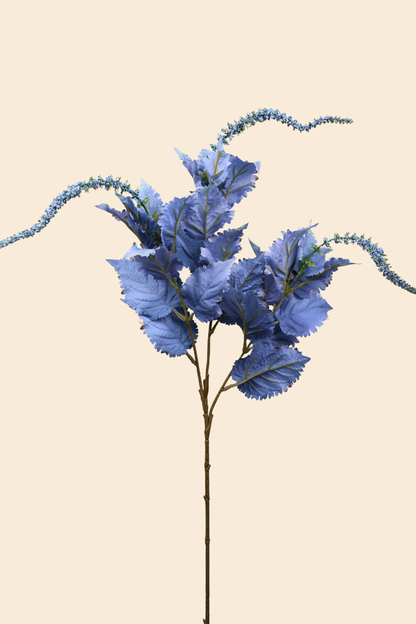 Faux Leaf Spray Bloom Spike Flower Stem - Deep Blue