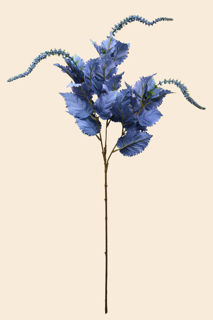 Faux Leaf Spray Bloom Spike Flower Stem - Deep Blue