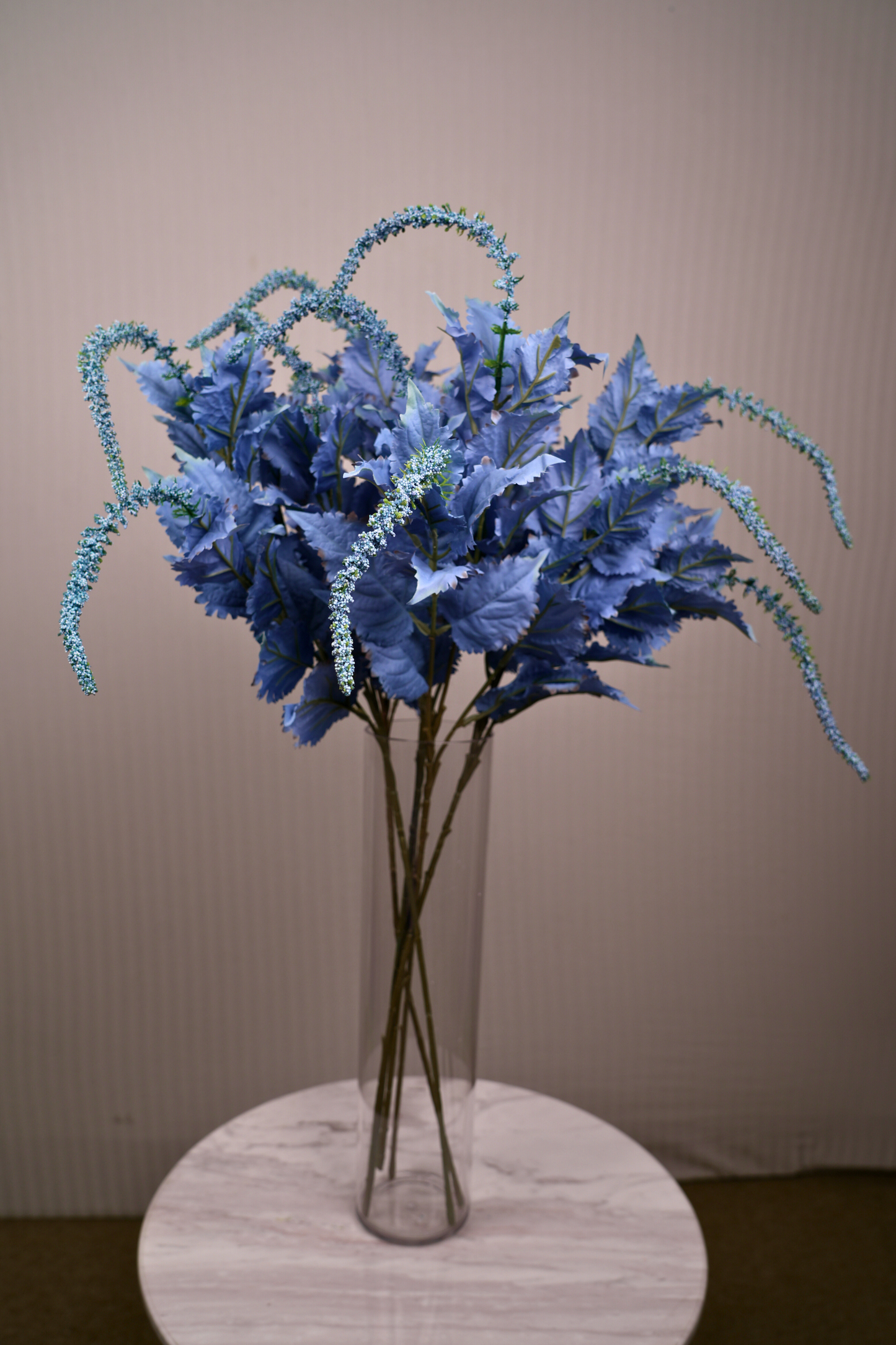 Faux Leaf Spray Bloom Spike Flower Stem - Deep Blue