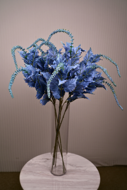 Faux Leaf Spray Bloom Spike Flower Stem - Deep Blue